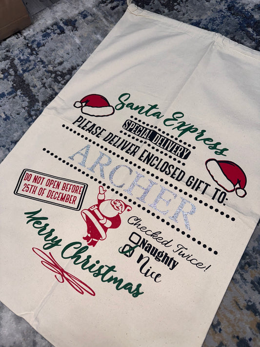 .XL Extra Large Personalised Beige Christmas Sack - Santa Express