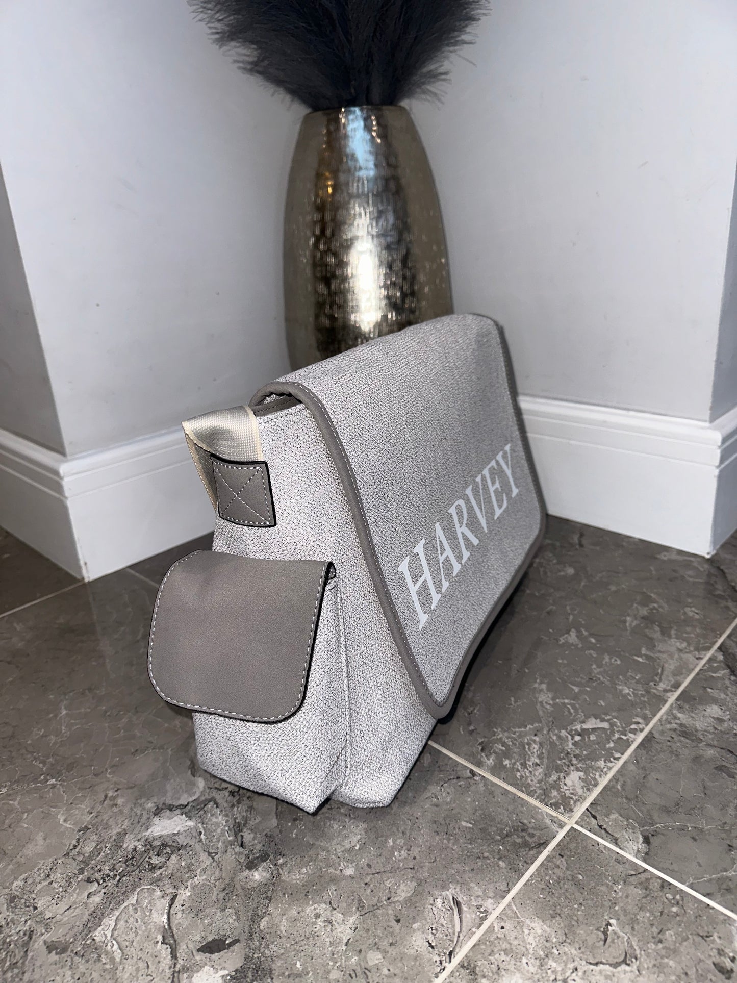 Baby Changing Nappy Bag Grey Personalised Initial Name