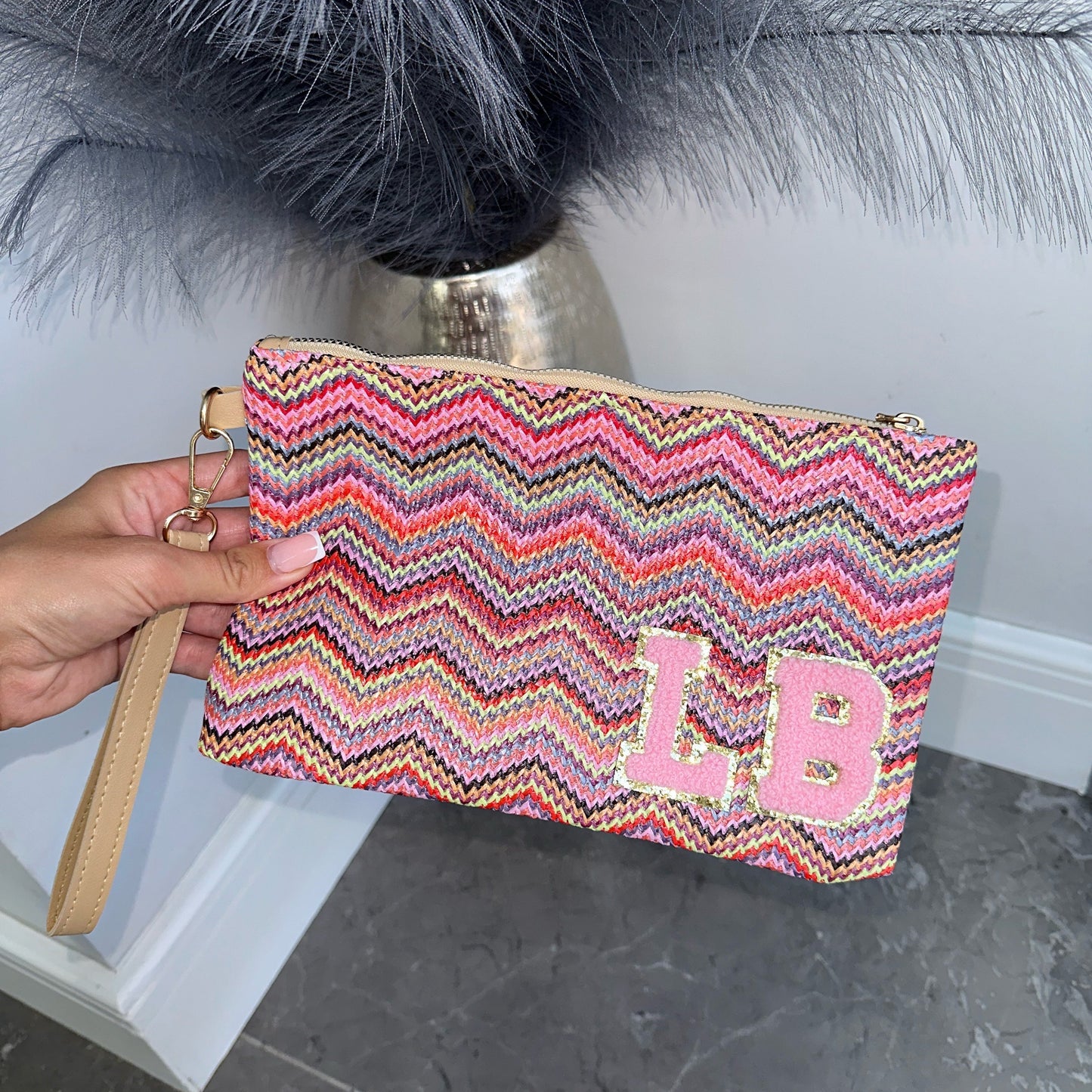 Pattern Clutch With Patches Multi-Colour Pink