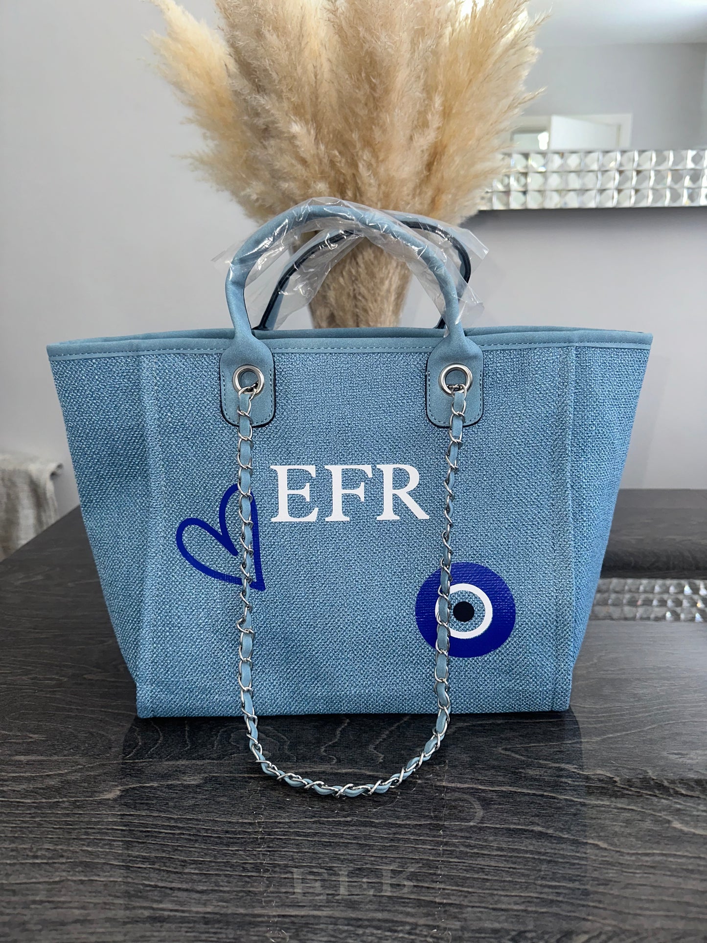 Eye Heart Blue Personalised Medium Tote Bag