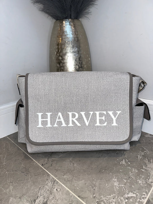 Baby Changing Nappy Bag Grey Personalised Initial Name