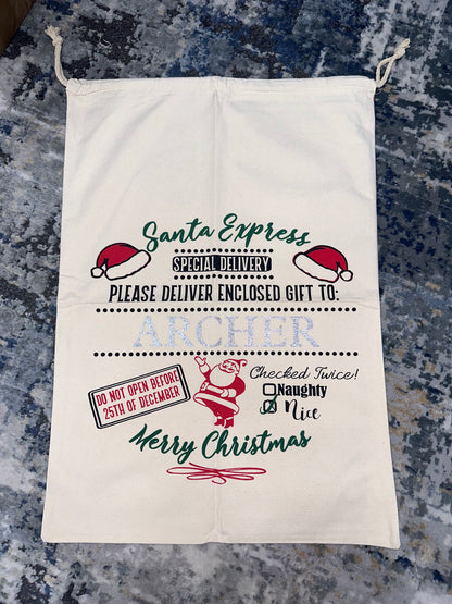 .XL Extra Large Personalised Beige Christmas Sack - Santa Express