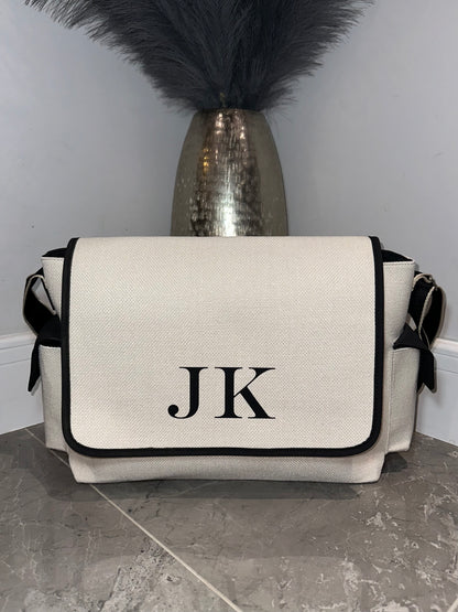 Baby Changing Nappy Bag Cream and Black Personalised Initial Name