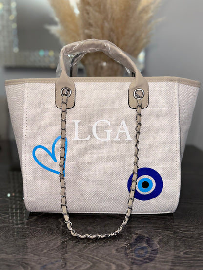 Eye Heart Beige Personalised Medium Tote Bag