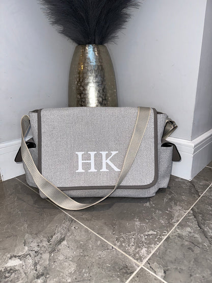 Baby Changing Nappy Bag Grey Personalised Initial Name