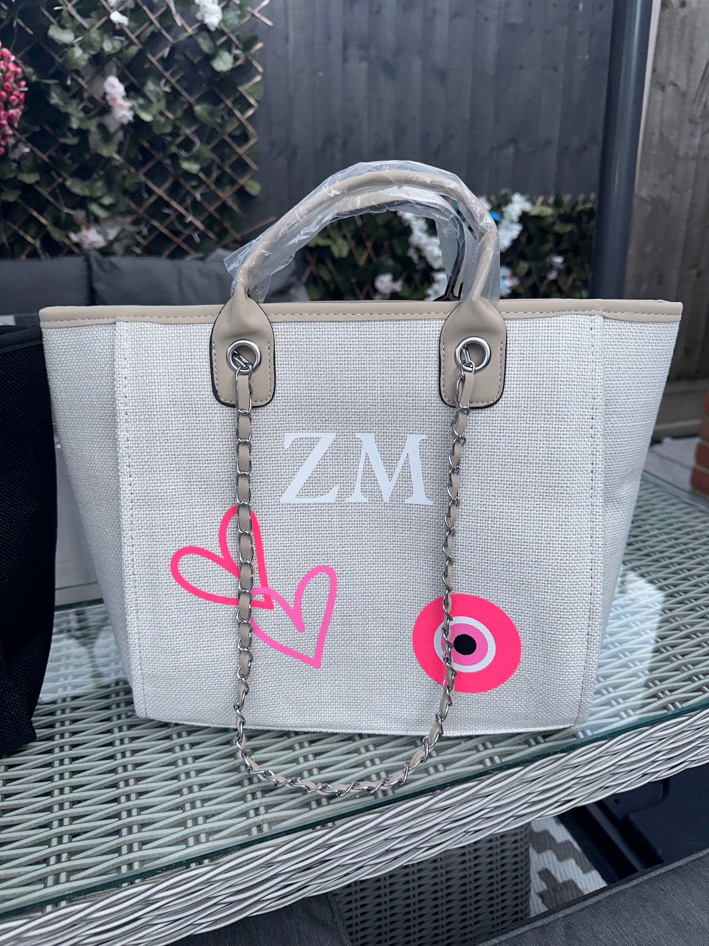 Eye Pink Beige Personalised Medium Tote Bag