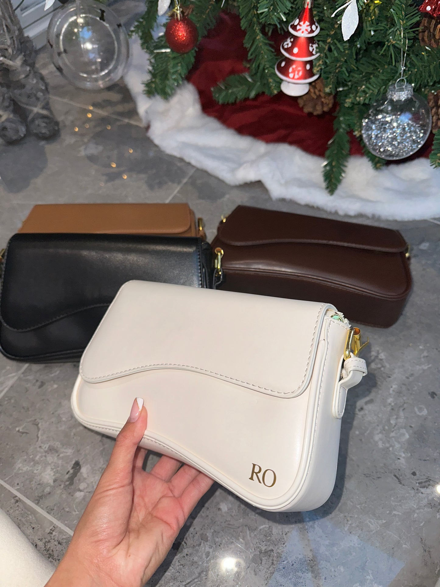 Cream PU shoulder bag