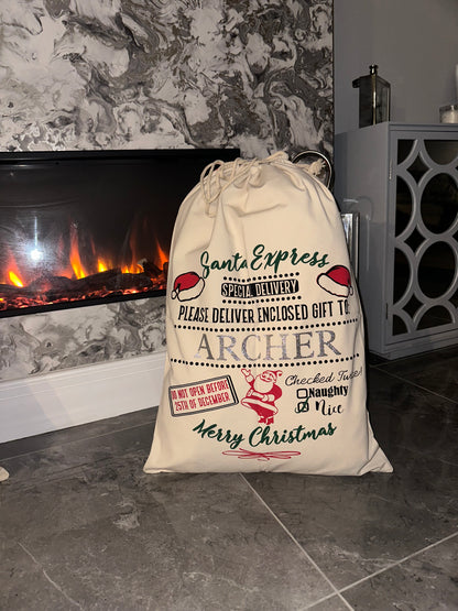 .XL Extra Large Personalised Beige Christmas Sack - Santa Express