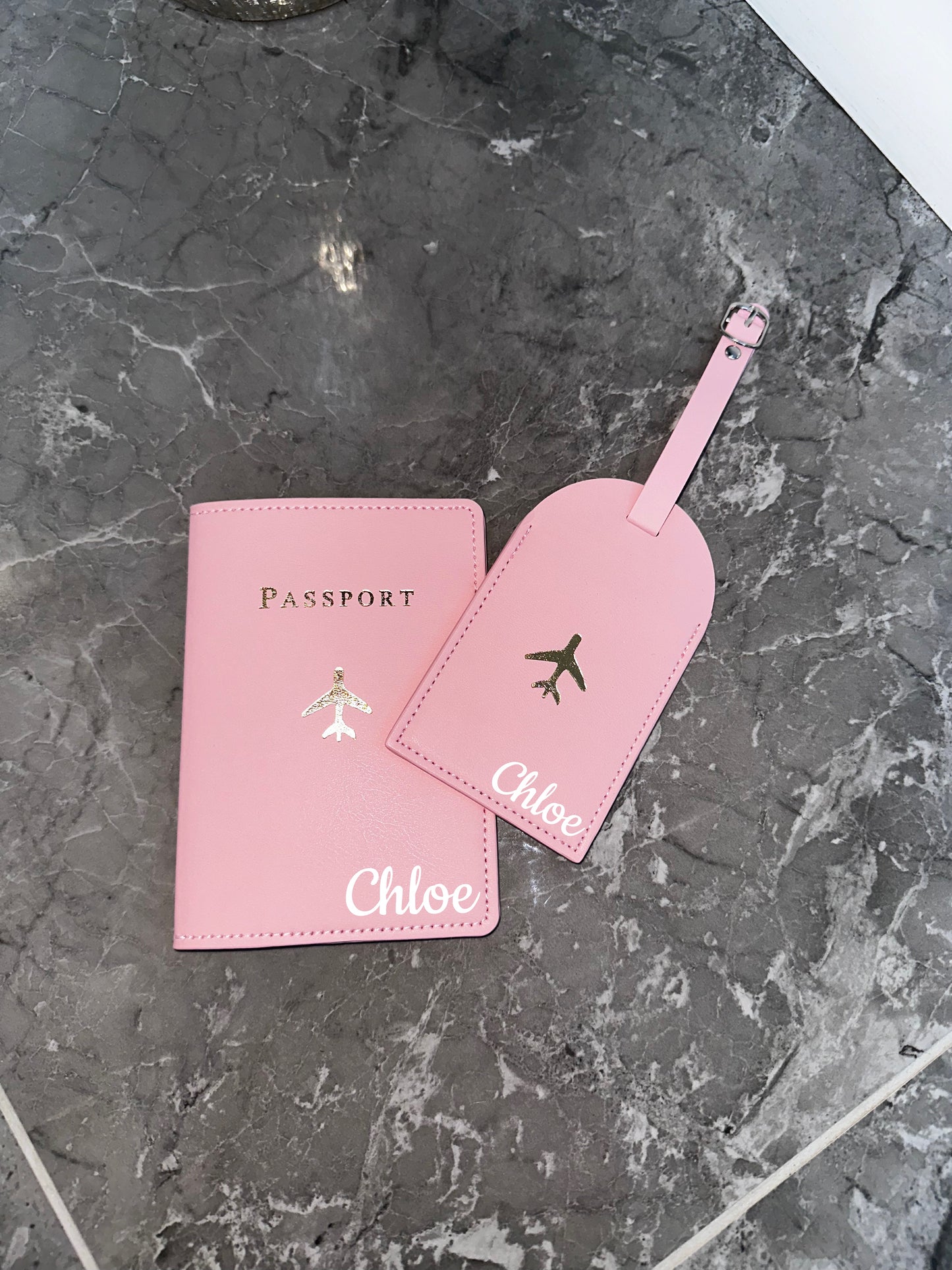 Personalised Passport Cover And Tag Baby Pink