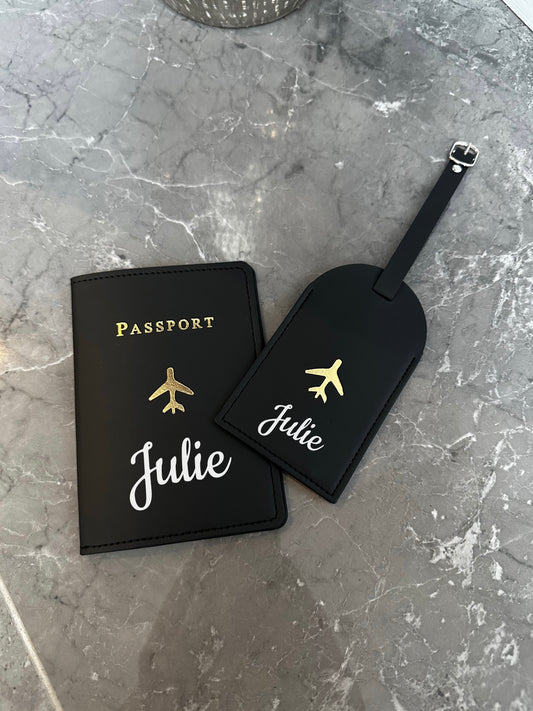 Personalised Passport Cover And Tag Black