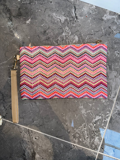 Pattern Clutch With Patches Multi-Colour Pink