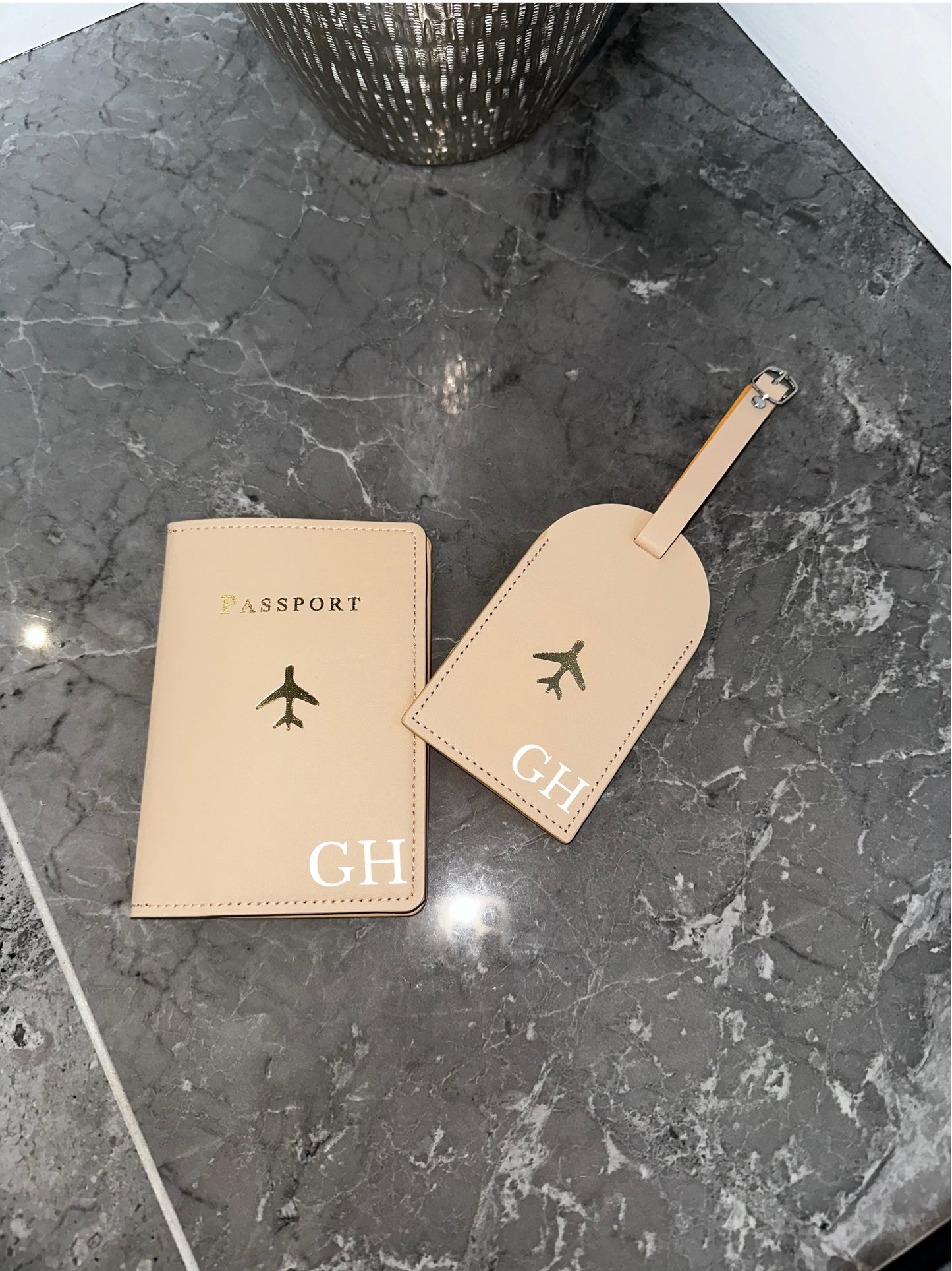 Personalised Passport Cover And Tag Beige