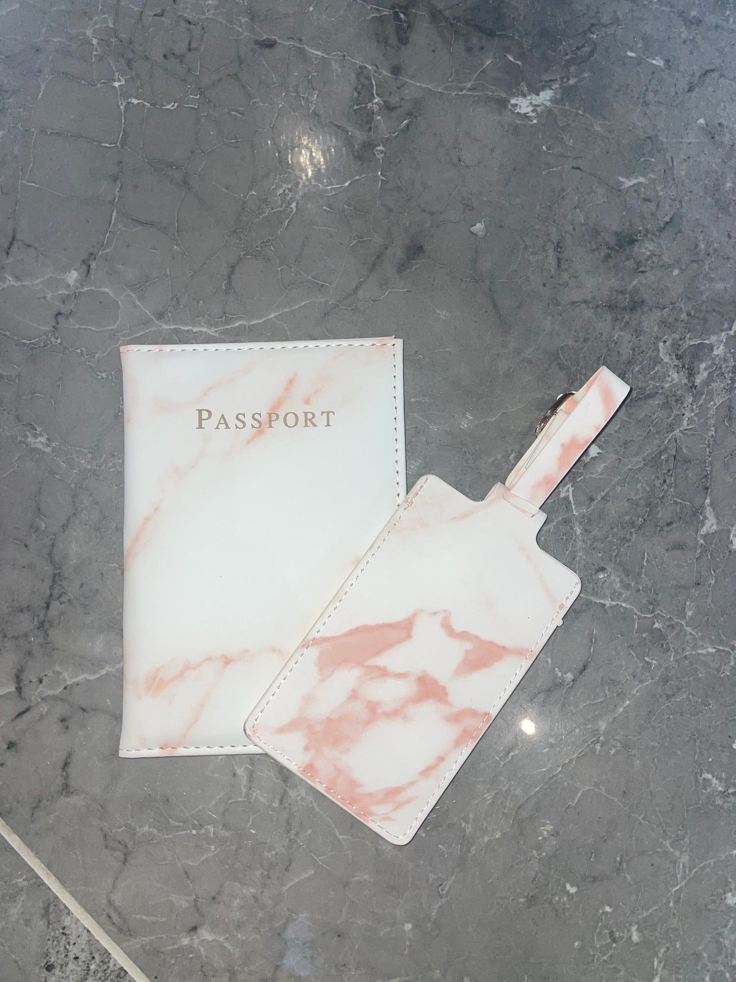 Personalised Passport Cover And Tag Peach Marble