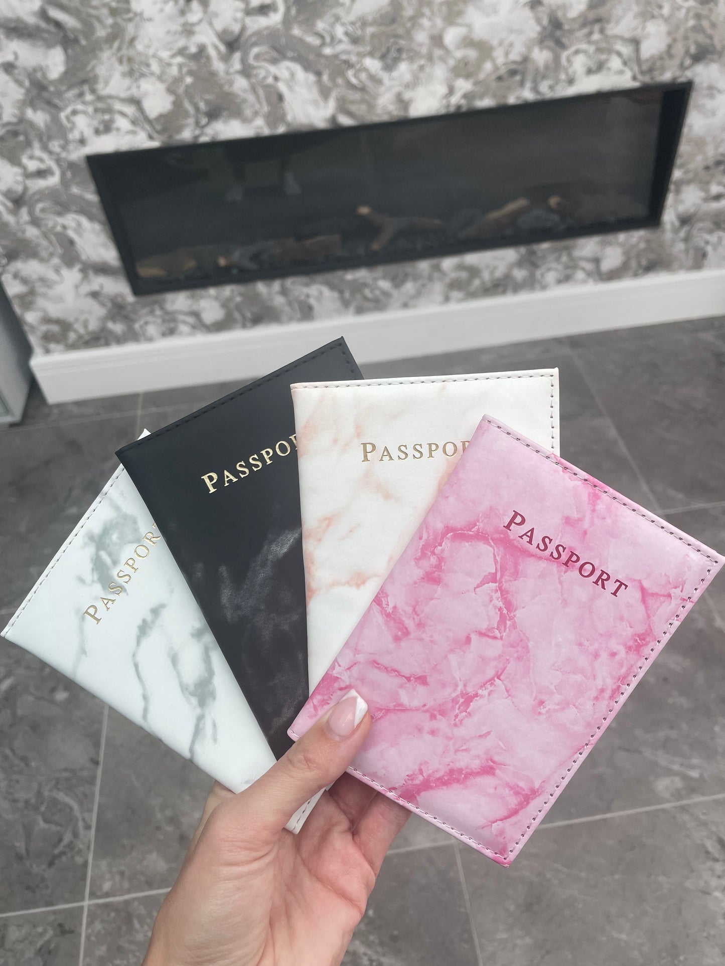 Personalised Passport Cover And Tag Pink Marble